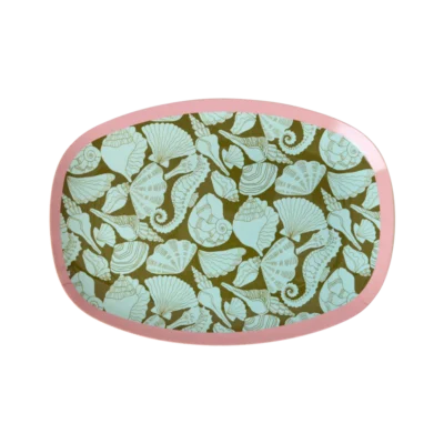 Klein Rechthoekig Dinerbord - Groen - Seashell Print