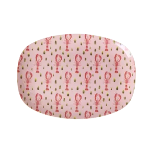 Klein Rechthoekig Dinerbord - Groen - Pink Lobster Print