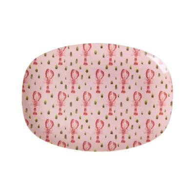 Klein Rechthoekig Dinerbord - Groen - Pink Lobster Print